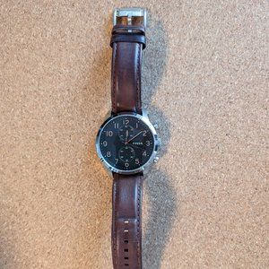 Fossil Chronograph Watch - Leather Strap - rose gold numbers and hands 41mm